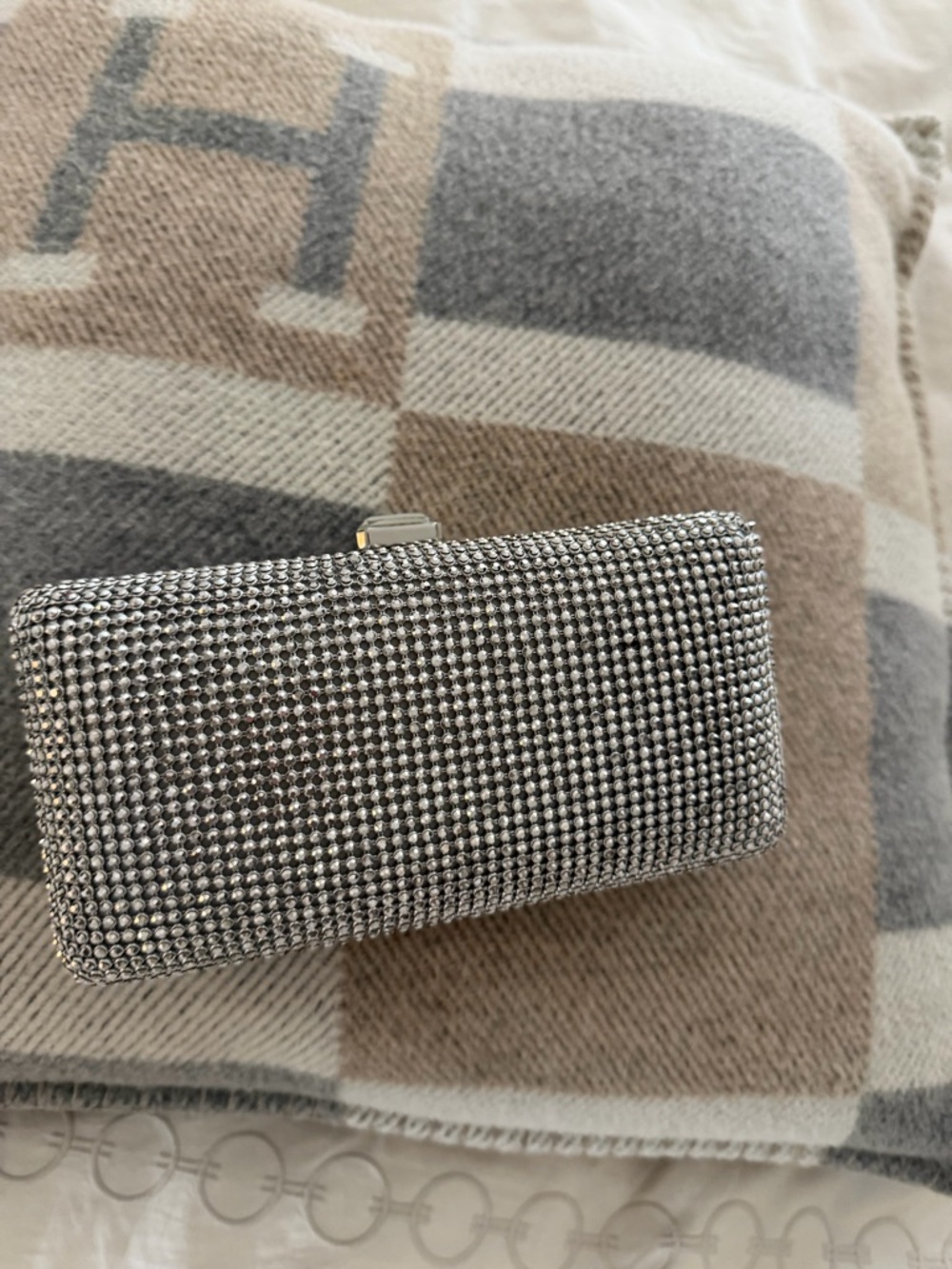 Sondra Roberts Silver Crystal Mesh Evening Clutch